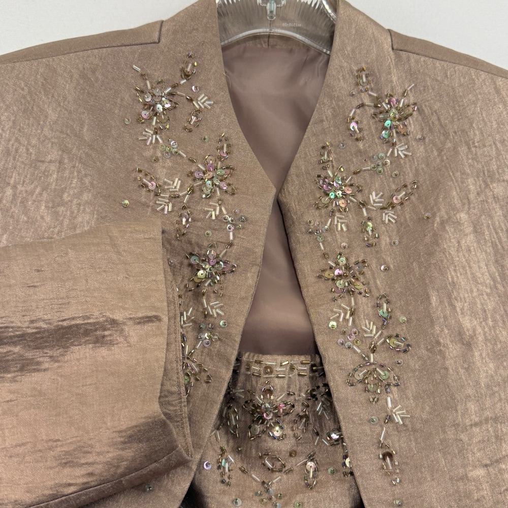Davids Bridal‎ Beaded Embellished Tiered Dress Jacket Set Champagne Size 14